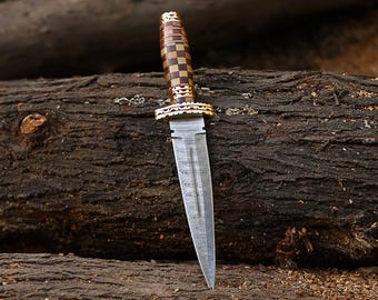 Hand Forged Damascus Steel Dagger | Medieval Fixed Blade Knife | RoseWood & Red Wood Handle | Gift for Men