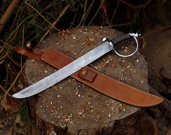 Damascus Cutlass Sword, Pirate Short Sword, One-Handed Real Naval Blade, Pirate Era Inspired Display Sword