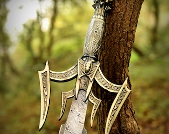 Real Damascus Sword, Handcrafted Viking Sword, Fantasy Sword of Kings, Display Sword for Collectors & Cosplay