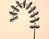 Botanical print - abstract linocut print - black on creme - an original hand-pulled 8" x 10" linocut print