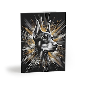 Set di 8 biglietti d'auguri artistici con cane Doberman Pinscher, sentimento personalizzabile per animali domestici, compleanno per amanti dei cani, biglietti di ringraziamento, condoglianze, vacanze