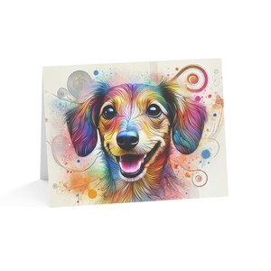 Juego de 10 tarjetas de felicitación artísticas personalizadas de Daschund: elegantes y elegantes, perfectas para amantes de las mascotas, ocasiones especiales, deseos de cumpleaños y agradecimientos.