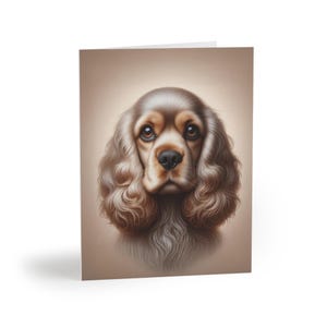 Set de 8 tarjetas personalizables con retrato de Cocker Spaniel. Regalos de cumpleaños para amantes de los perros, notas de agradecimiento, condolencias y festividades.