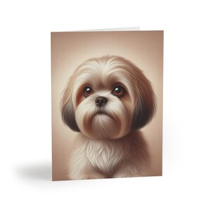 Ensemble de 8 cartes personnalisables de voeux pour portrait de chien shih tzu, cadeaux d'anniversaire pour amoureux des chiens, mots de remerciement, sympathies, vacances
