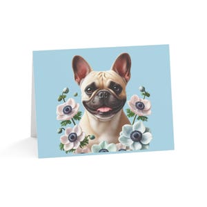 Juego de 10 tarjetas de felicitación con diseño de bulldog francés personalizado, diseño de arte primaveral: divertidas y únicas, ideales para amantes de las mascotas, ocasiones especiales, deseos de cumpleaños y agradecimientos.