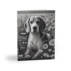 Lot de 8 cartes de voeux artistiques fleur Beagle Dog - beau sentiment personnalisable pour animal de compagnie, cadeau pour amoureux des chiens, merci, sympathie, vacances