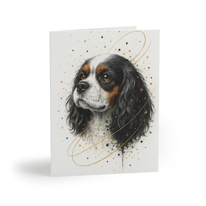 Cavalier King Charles Spaniel Elegantes Hundeporträt-Set mit 8 Grußkarten, künstlerische Karten für Tierliebhaber, Geburtstag, Danke, alle Gelegenheit