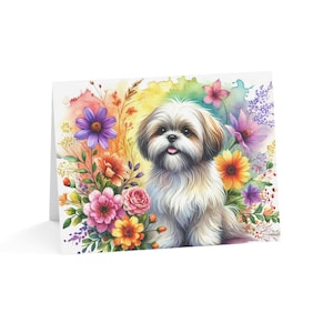 Shih Tzu fleur personnalisée Art chien Design lot de 10 cartes de voeux-Amusant unique idéal pour les amoureux des animaux de compagnie, occasions spéciales, souhaits d'anniversaire, merci