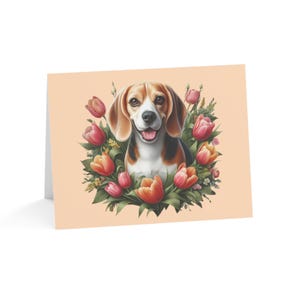 Juego de 10 tarjetas de felicitación con diseño de perro Beagle personalizado de primavera: divertidas y únicas, ideales para amantes de las mascotas, ocasiones especiales, deseos de cumpleaños y agradecimientos.