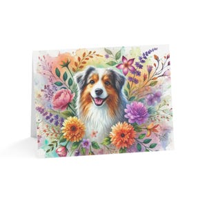 Australian Shepherd Custom Flower Art Dog Design Set mit 10 Grußkarten-Ideal für Tierliebhaber, besonderer Anlass, Geburtstagswünsche, Danke