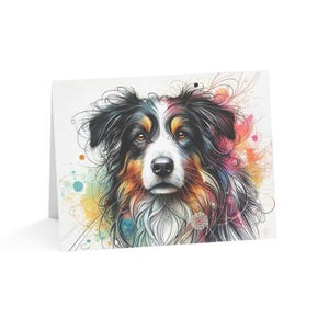 Juego de 10 tarjetas de felicitación artísticas personalizadas de pastor australiano: ideal para amantes de las mascotas, ocasiones especiales, deseos de cumpleaños y agradecimientos.