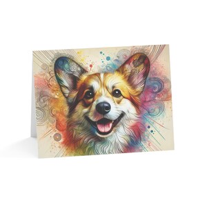 Juego de 10 tarjetas de felicitación artísticas personalizadas de Corgi: elegantes y con estilo, perfectas para amantes de las mascotas, ocasiones especiales, deseos de cumpleaños y agradecimientos.