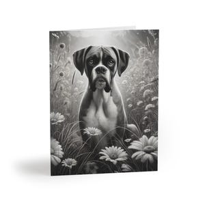 Lot de 8 cartes de voeux artistiques fleurs en noir et blanc pour chien Boxer - beau sentiment personnalisable pour animal de compagnie, cadeau pour amoureux des chiens, merci, sympathie, vacances