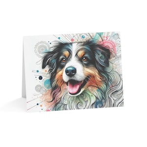 Juego de 10 tarjetas de felicitación artísticas personalizadas de pastor australiano: ideal para amantes de las mascotas, ocasiones especiales, deseos de cumpleaños y agradecimientos.