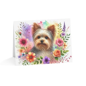 Yorkshire Terrier Benutzerdefinierte Blumenkunst-Hundedesign-Set mit 10 Grußkarten - Einzigartige großartige Haustierliebhaber, besondere Anlässe, Geburtstagswunsch, danke