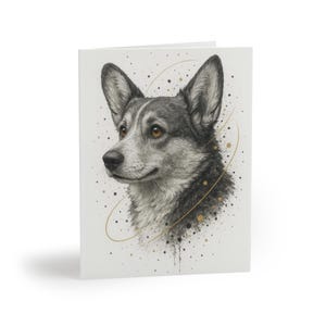 Corgi elegante hondenportret set van 8 wenskaarten, prachtige unieke artistieke hondenkaarten voor huisdierenliefhebbers, verjaardagen, bedankt, alle gelegenheden