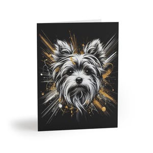 Ensemble de 8 cartes de voeux artistiques pour chien Yorkshire Terrier, sentiment d'animal de compagnie personnalisable, cadeau d'anniversaire pour amoureux des chiens, remerciement, sympathie, vacances
