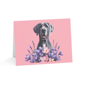 Juego de 10 tarjetas de felicitación con diseño de perro de gran danés, personalizadas y de primavera. Ideales para amantes de las mascotas, ocasiones especiales, cumpleaños y agradecimientos.