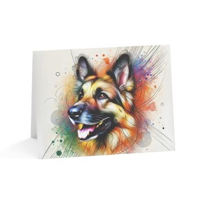 Juego de 10 tarjetas de felicitación artísticas personalizadas de pastor alemán: elegantes, perfectas para amantes de las mascotas, ocasiones especiales, deseos de cumpleaños y agradecimientos.