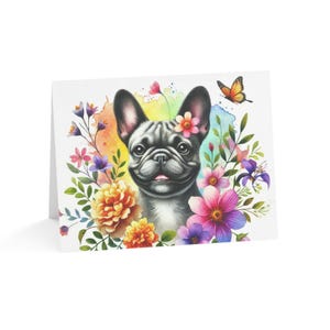 Französische Bulldogge Blumen-Kunst-Hundeentwurfs-Set mit 10 Grußkarten-Fun Einzigartig, Großer Haustier-Liebhaber, besonderer Anlass, Geburtstagswunsch, Danke