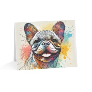 Französische Bulldogge Benutzerdefinierte künstlerische Hund Set von 10 Grußkarten - Elegant Perfekt für Tierliebhaber, besondere Anlässe, Geburtstagswünsche, Dankeskarten
