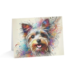 Juego de 10 tarjetas de felicitación artísticas personalizadas de Yorkshire Terrier: elegantes, perfectas para amantes de las mascotas, ocasiones especiales, cumpleaños y agradecimientos.