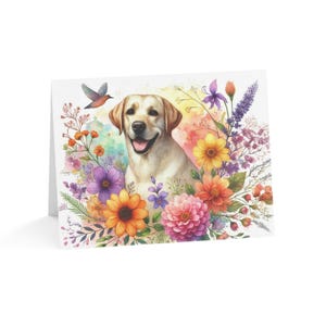 Juego de 10 tarjetas de felicitación con diseño floral personalizado de Labrador Retriever: ideal para amantes de las mascotas, ocasiones especiales, cumpleaños y agradecimientos.