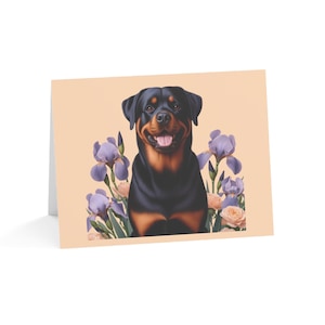Juego de 10 tarjetas de felicitación con diseño de perro Rottweiler personalizado de primavera: diversión única, ideal para amantes de las mascotas, ocasiones especiales, deseos de cumpleaños y agradecimientos.