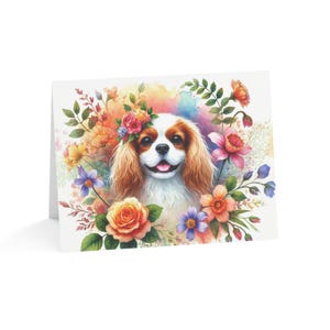 Cavalier King Charles Spaniël Custom Flower Art Dog Design Set van 10 wenskaarten-ideaal voor dierenliefhebbers, speciale gelegenheden, verjaardagswensen