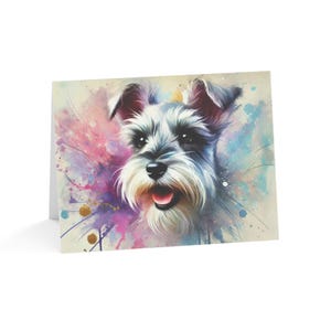 Juego de 10 tarjetas de felicitación con diseño de perro Schnauzer personalizado, únicas e ideales para amantes de las mascotas, ocasiones especiales, deseos de cumpleaños y agradecimientos.