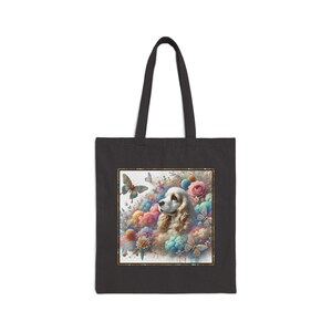 Cocker Spaniel Hund Baumwolle Leinwand 15 "x 16"Einkaufstasche mit 20" Griffen - Perfekt für den täglichen Gebrauch und alle Gelegenheiten - Einzigartige geschätzte Geschenkoption