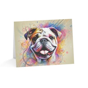 Juego de 10 tarjetas de felicitación artísticas personalizadas de Bulldog: elegantes y con estilo, perfectas para amantes de las mascotas, ocasiones especiales, deseos de cumpleaños y agradecimientos.