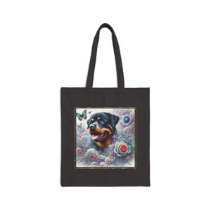Rottweiler Hund Baumwollleinwand 15 "x 16"Einkaufstasche mit 20" Griffen - Perfekt für den täglichen Gebrauch und alle Gelegenheiten - Einzigartige geschätzte Geschenkoption