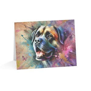 Juego de 10 tarjetas de felicitación con diseño de perro Cane Corso personalizado con salpicaduras artísticas. Ideal para amantes de las mascotas, ocasiones especiales, cumpleaños y agradecimientos.