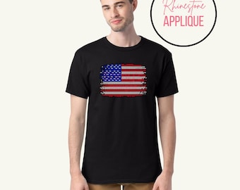 American Flag USA Rhinestone Shirt, USA Rhinestone Flag Shirt, Sparkling Patriotic Tee, 4th of July shirt, USA Flag Bling,