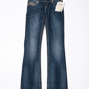 Seven7 Women&#39;s 27x33 Y2K Boot Cut Low Rise Jeans Dark Wash Stretch Thick Stitch