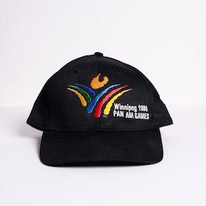 Vintage 90s Pan Am Games Snapback Hat Embroidered Souvenir Cap Black