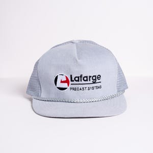 Vintage Lafarge Corduroy Snapback Trucker Rope Hat Light Grey Embroidered