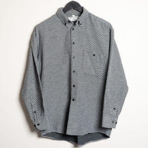 Vintage Modango medium chambray button-down herenshirt klein vierkant grijs