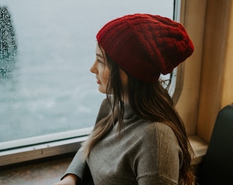 Crimson Red Knit Slouchy Hat. Chunky Slouchy Beanie. Knit Beanie. Winter Knit Accessories. Gift for Her. Winter Knit Beanie. Hat for Women.