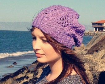 Purple Winter Beanie. Lilac Purple Winter Accessories. Slouchy Knit Hat. Slouchy Knit Beanie. Christmas Gift. Womens Fall Hat. Knit Hat