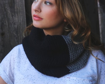 Black and Grey Scarf. Knit Infinity Scarf. Fall Accessories. Fall Knit Scarf for Women. Black Knit Infinity Scarf. Christmas Gift.