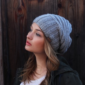 Slouchy Unisex Grey Beanie. Slouchy Grey Knit Hat. Chunky Winter Knit Grey Beanie. Knit Slouchy Fall Hat. Fall Gift. Women Fall Hat