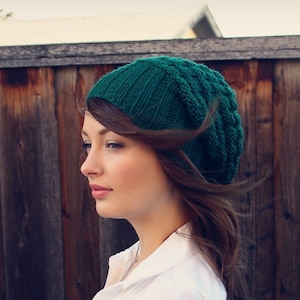 Chunky Slouchy Beanie. Green Knit Slouchy Hat. Knit Beanie. Winter Knit Accessories. Gift for Her. Winter Knit Beanie. Hat for Women.