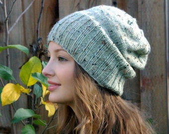 Handmade Beanie // Sage Green Knit Beanie // Slouchy Knit Beanie // Winter Accessories for Women // Christmas Gift for Her