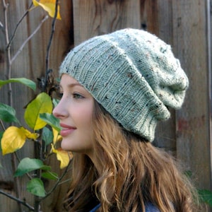 Handmade Beanie // Sage Green Knit Beanie // Slouchy Knit Beanie // Winter Accessories for Women // Christmas Gift for Her