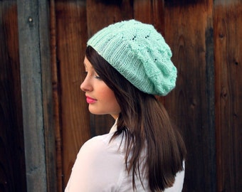 Mint Green Slouchy Beret. Mint Green Beanie for Winter. Fall Accessories. Fall Beret. Christmas Gift. Stocking Stuffer. Fall Hat for Women