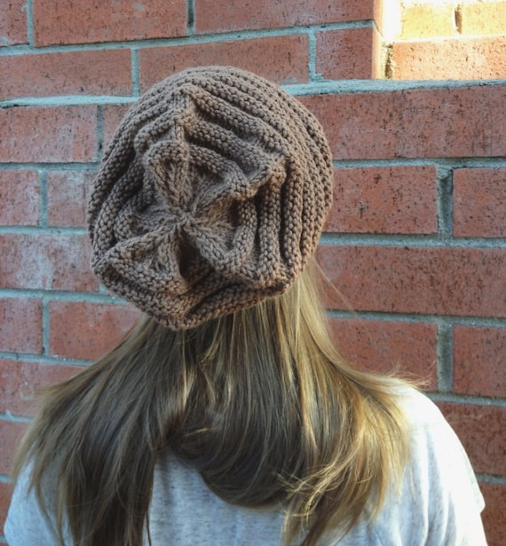 Slouchy Unisex Beanie. Knit Slouchy Brown Hipster Hat. Fall  display picture 3