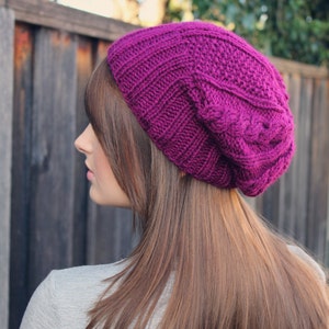 Purple Cable Knit Beanie. Slouchy Winter Beanie Hat. Purple Knit Winter Hat. Christmas Gift. Slouchy Knit Hat. Winter Hat. Knitwear. Gift.