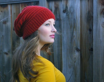 Slouchy Knit Beanie. Crimson Red Winter Textured Hat. Knit Slouchy Hat. Slouchy Hat. Womens Fall Hat. Fall Hat for Women. Winter Hat